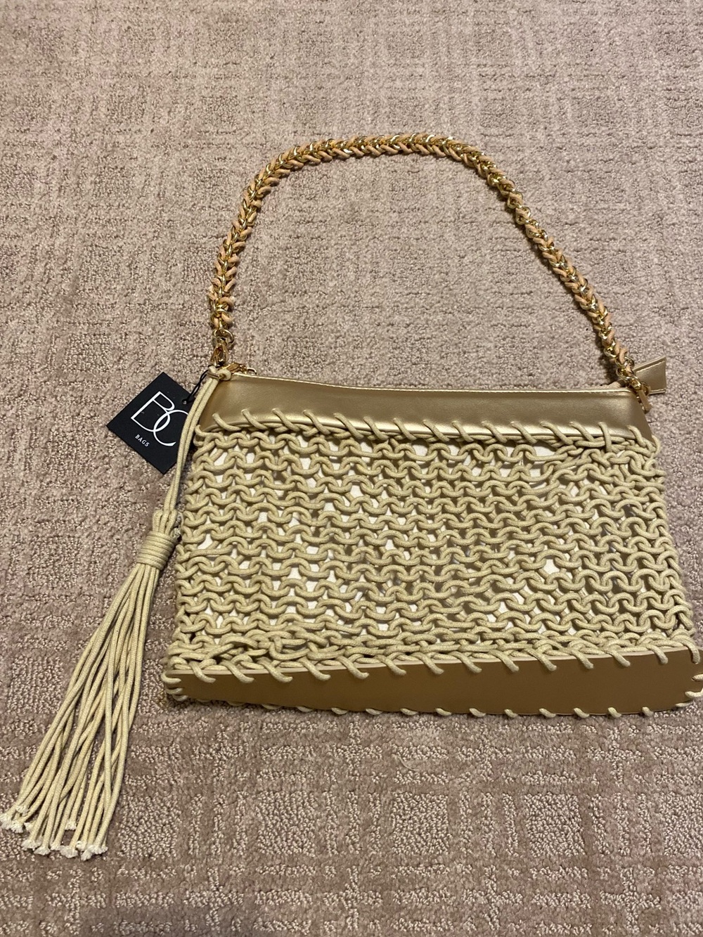 NWT {BC Bags} Champagne/Gold Braided Rope Shoulder Bag